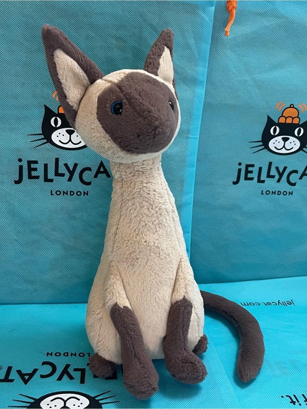 Retired Jellycat Iris Siamese Cat Plushie Stuffed Animal size Medium ~ cute face